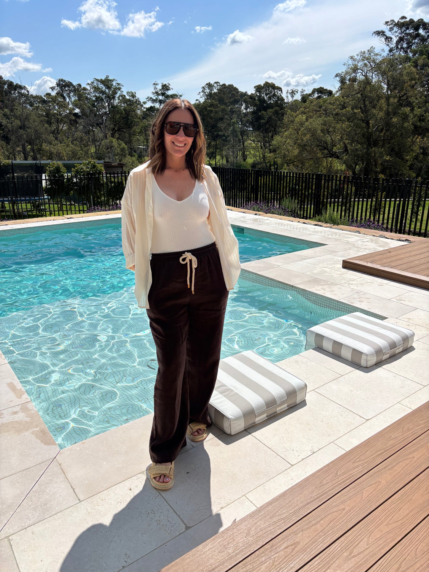 Wide Leg Rope Tie Linen Pants