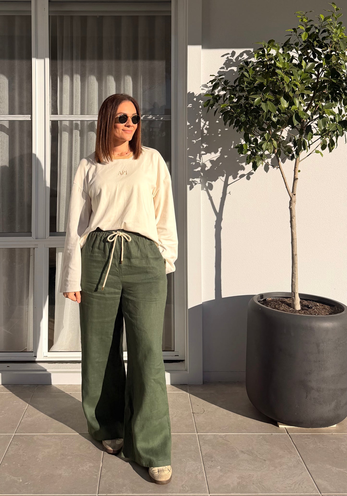 Rope Linen Pants - Olive