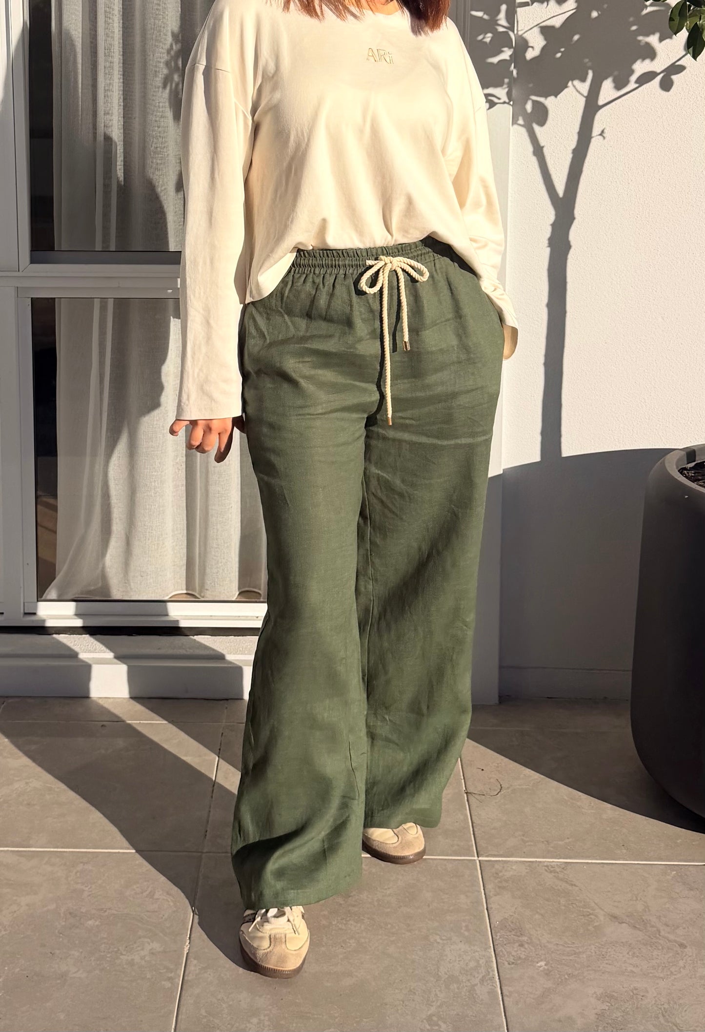 Rope Linen Pants - Olive