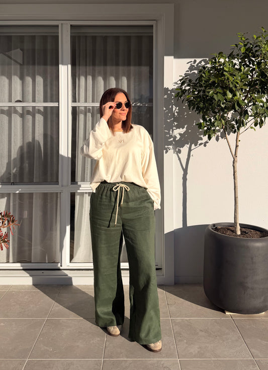 Rope Linen Pants - Olive
