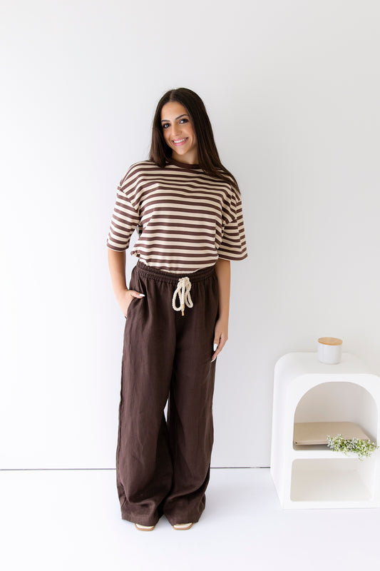 Rope Tie Linen Pants Choc