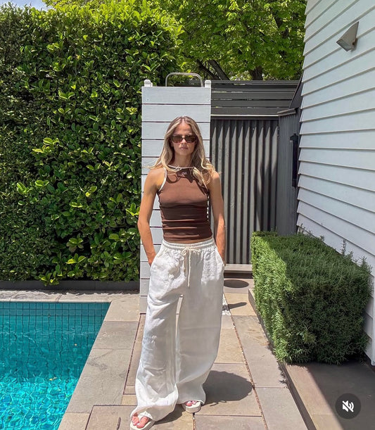 Rope Tie Linen Pants White