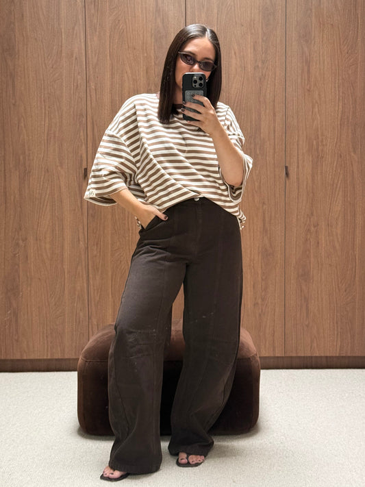 Boxy Stripe Tee - Mocha