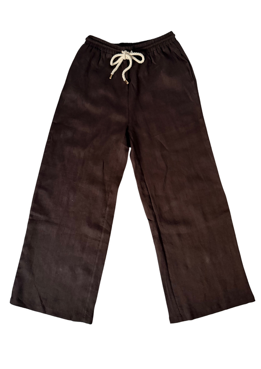 Wide Leg Rope Tie Linen Pants